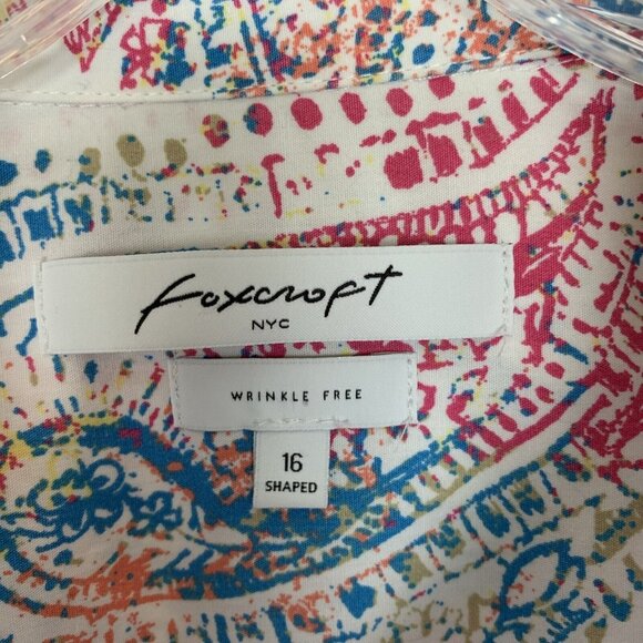 Foxcroft Womens Blouse 16 3/4 Sleeve Button Up Paisley Ivory Shirt Wrinkle Free - Picture 2 of 15